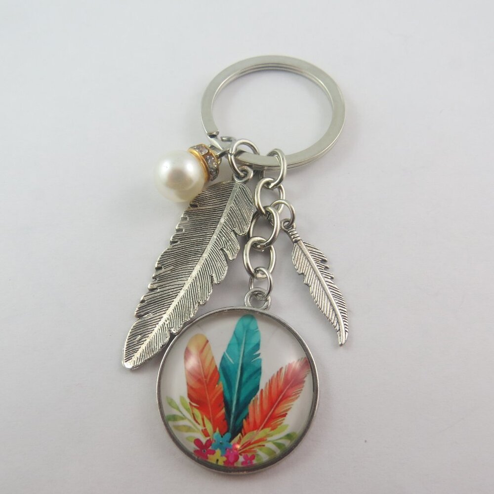 Feather Keychain Colorful Charm with Key Ring Native Keychain Boho Key chain